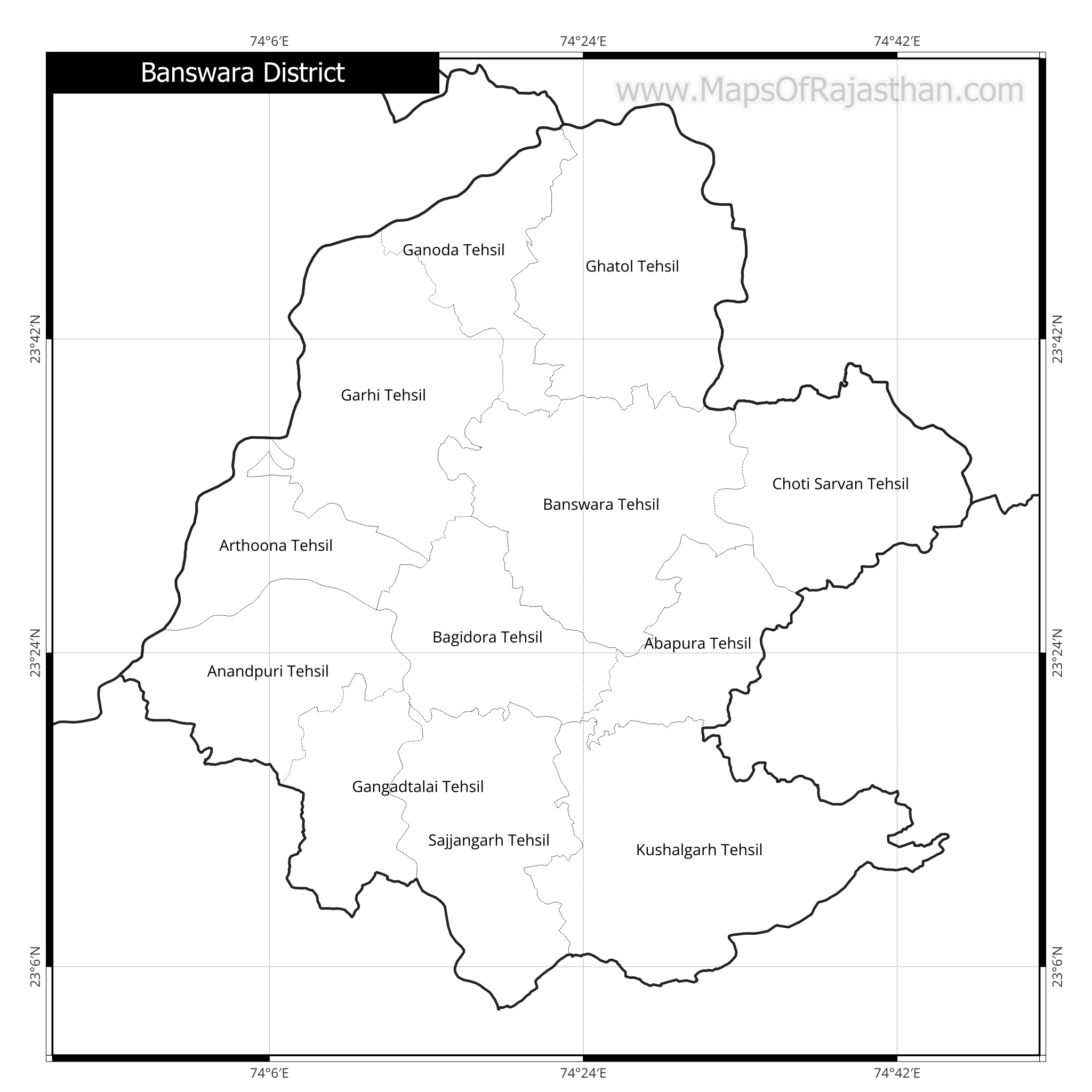 Banswara District Map With Tehsil Names