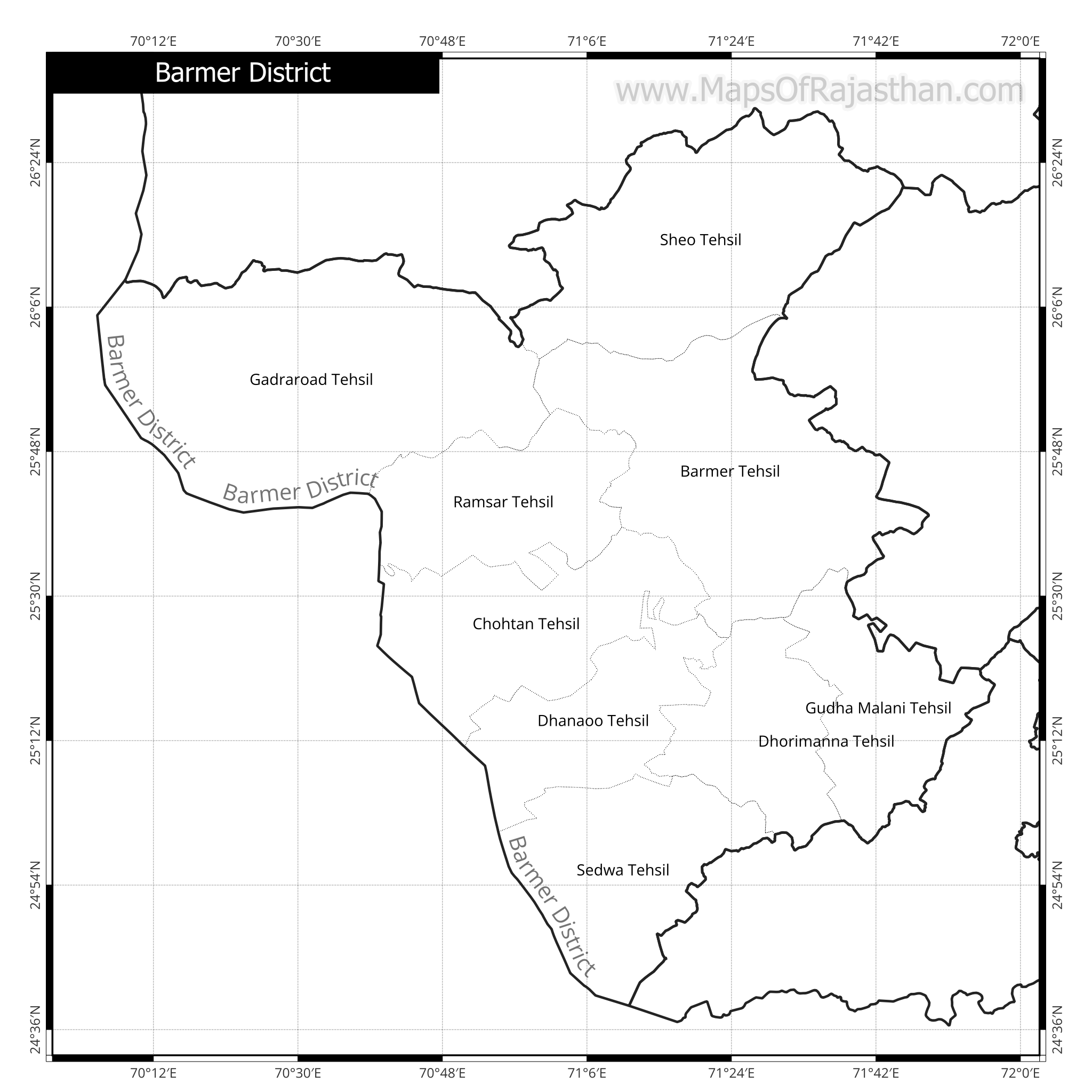 Barmer District Map With Tehsil Names