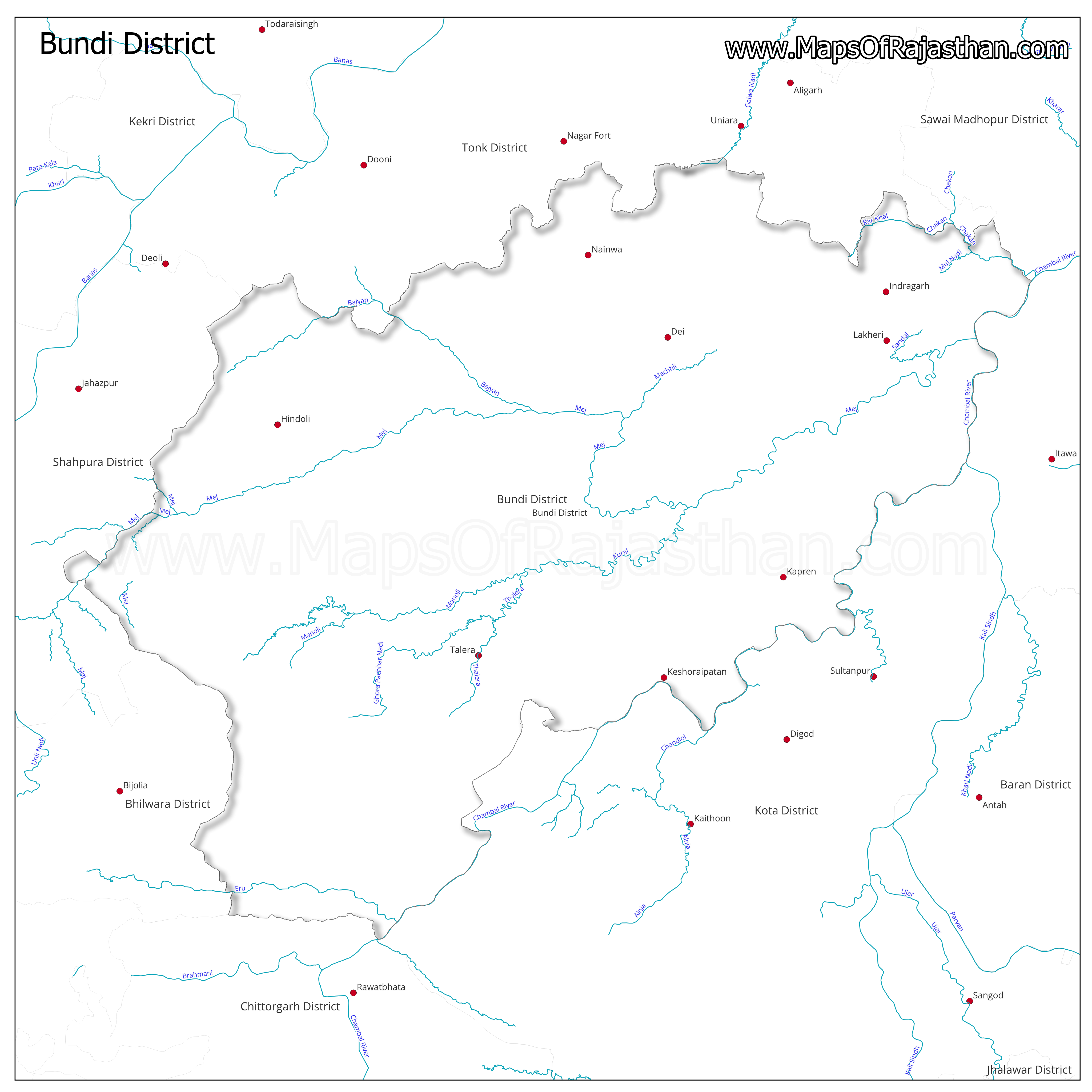 Bundi District : Rivers Map