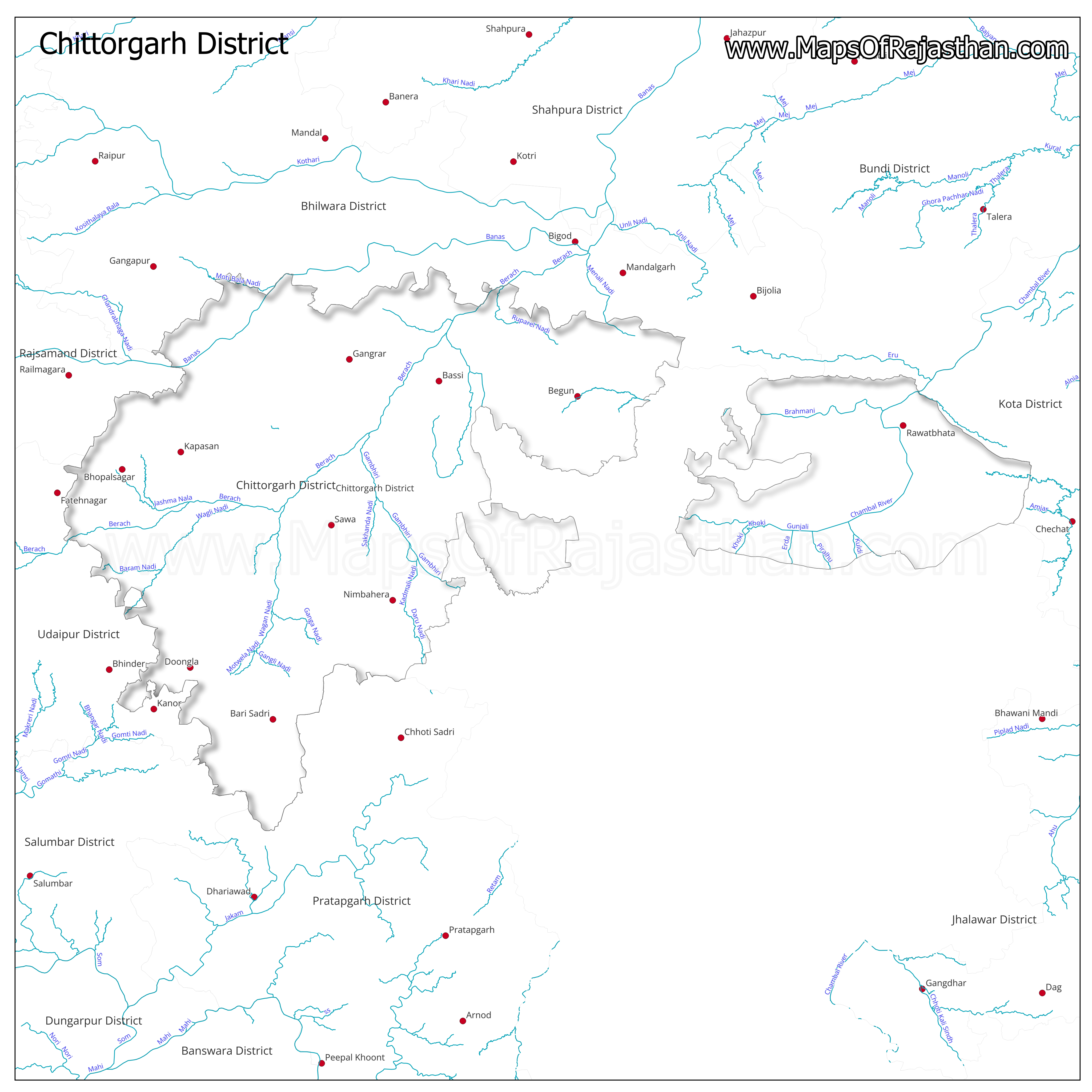 Chittorgarh District : Rivers Map