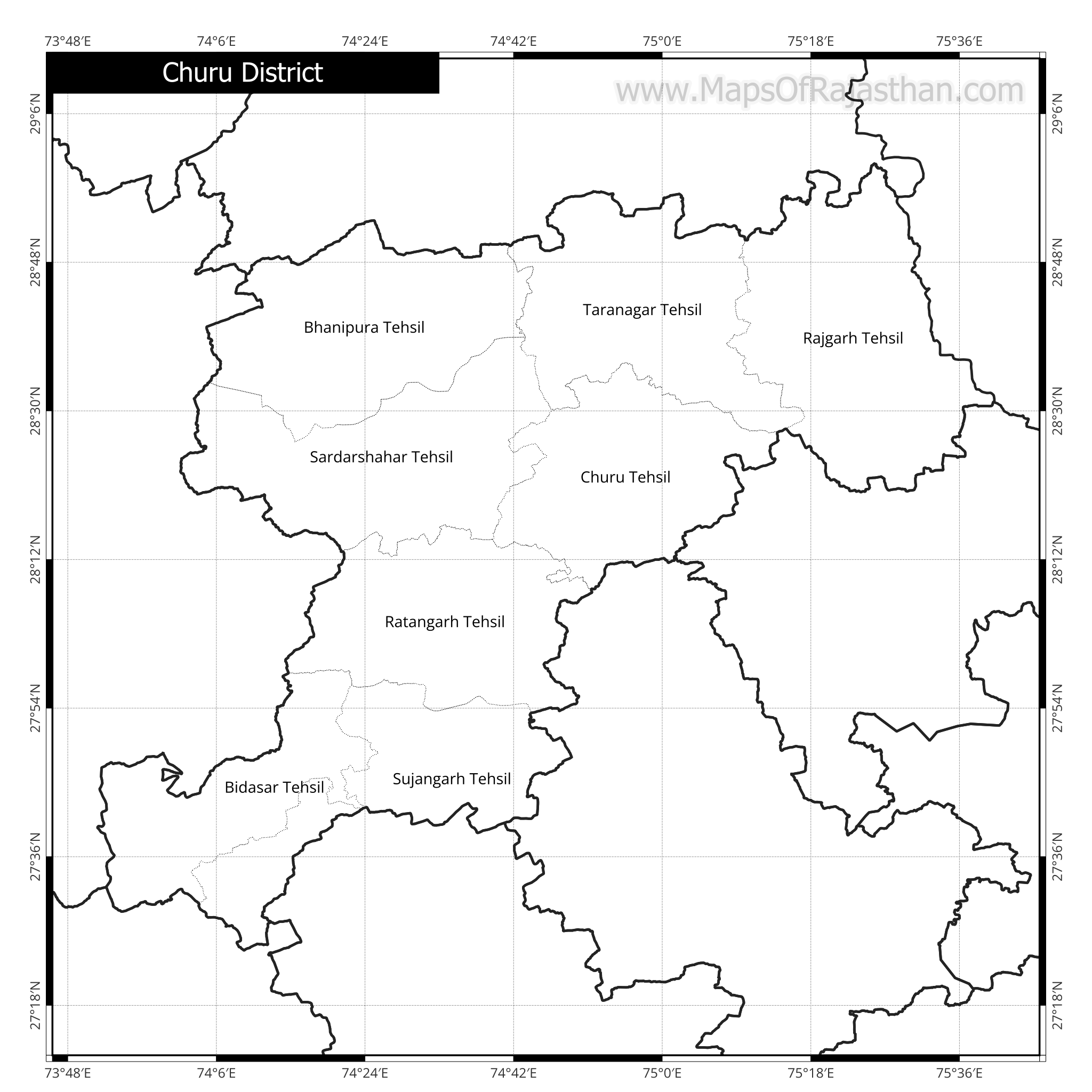 Churu District Map With Tehsil Names