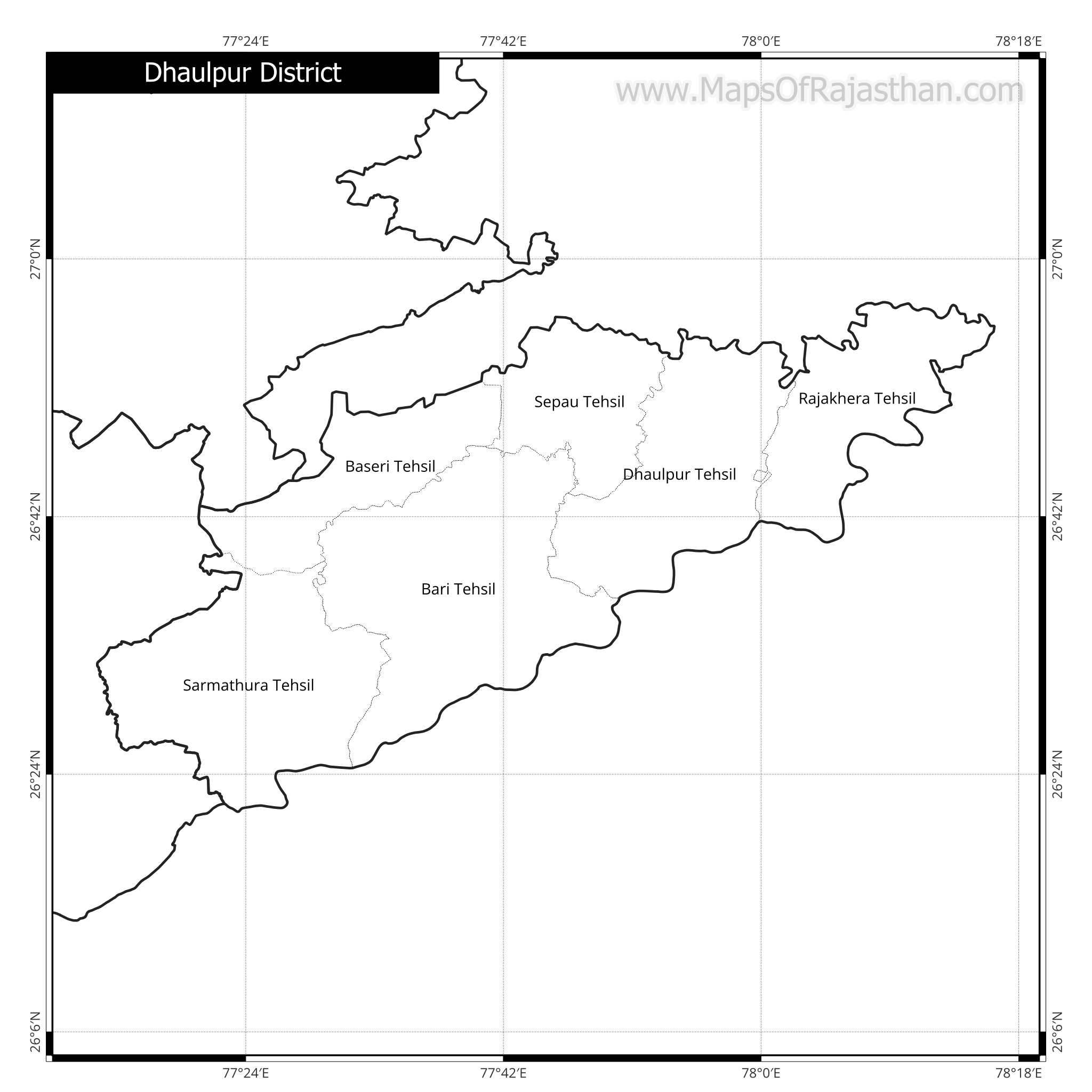 Dhaulpur District Map With Tehsil Names