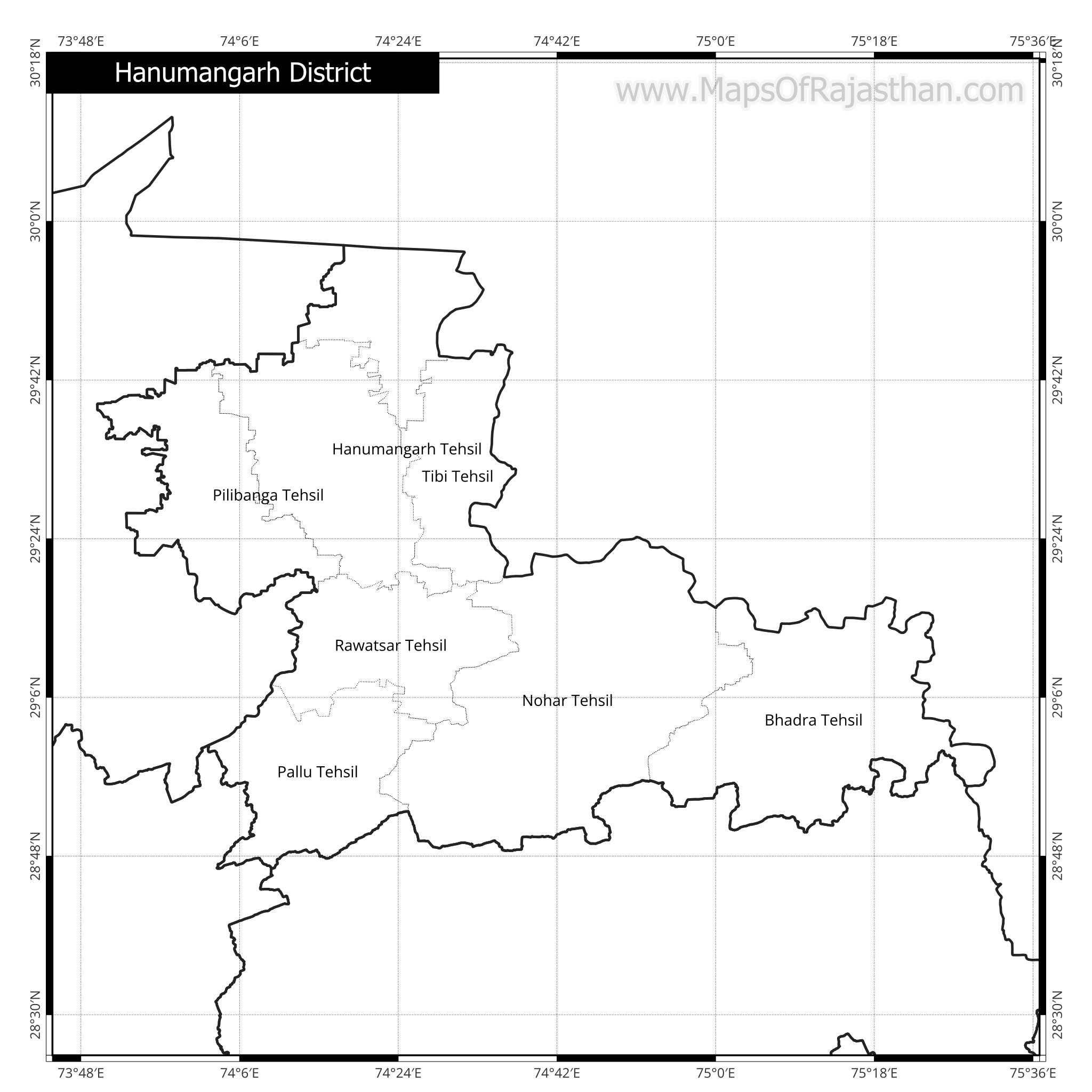Hanumangarh District Map With Tehsil Names