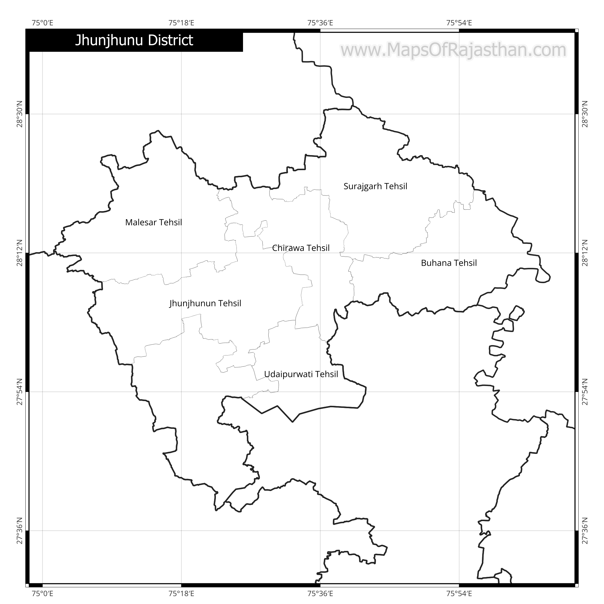 Jhunjhunu District Map With Tehsil Names