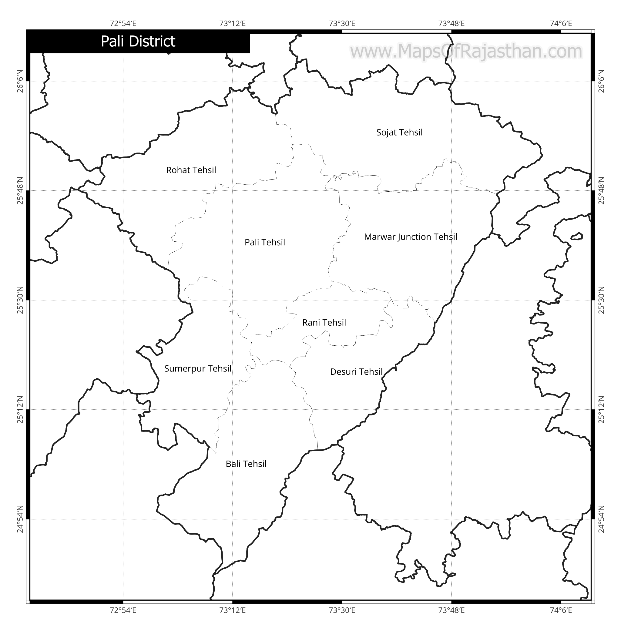 Pali District Map With Tehsil Names
